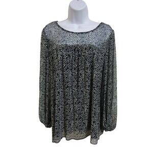 Max Studio NWT Black White Ditsy Floral Sheer Lined‎ Blouse Romantic Feminine 1X